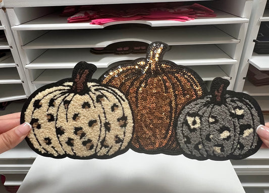 Pumpkin Trio- Chenille/Sequin Patch - Ready to Press