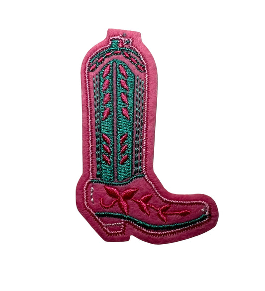 Pink & Teal Cowboy Boot - Embroidered Patch