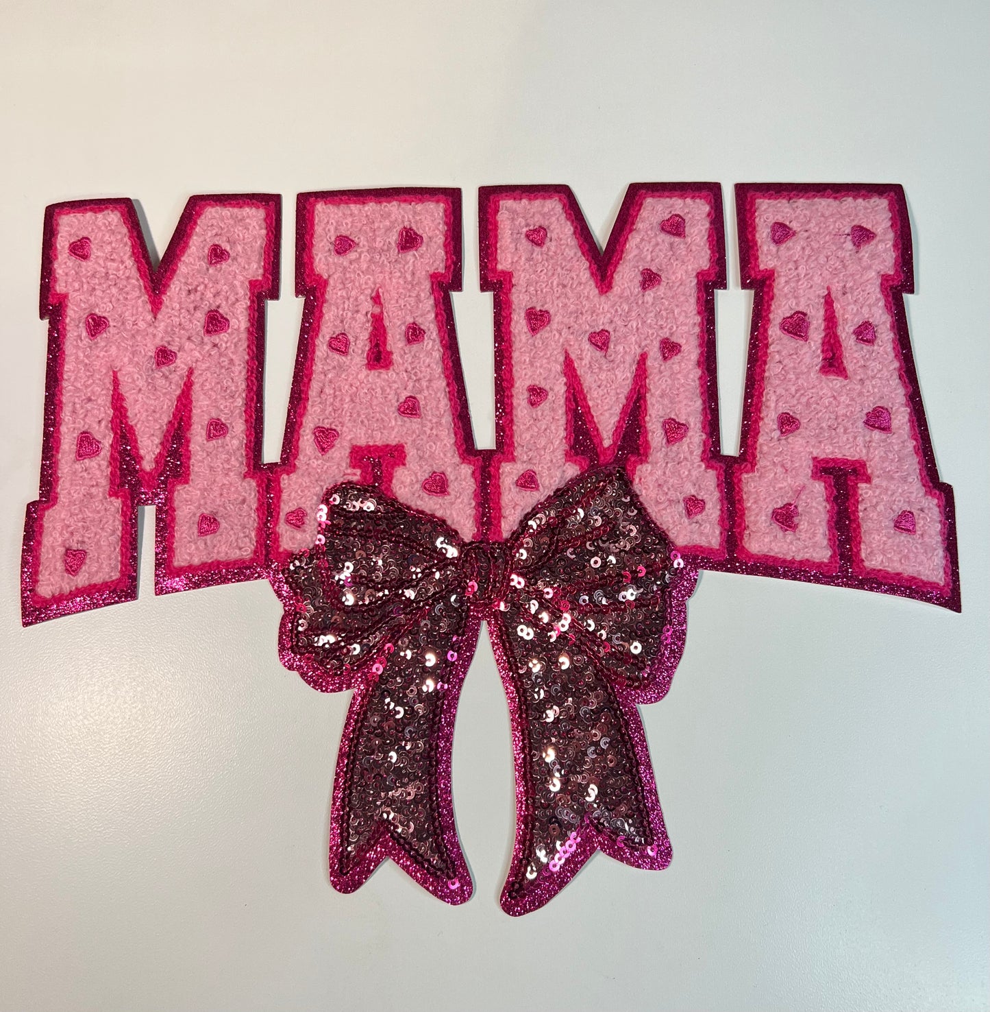 Mama Pink Sequin bow - Sequin Patch - Ready to Press