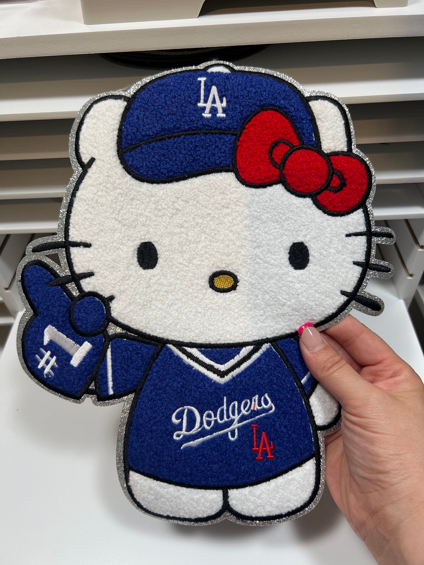 Blue Baseball Kitty- Chenille Patch - Ready to Press