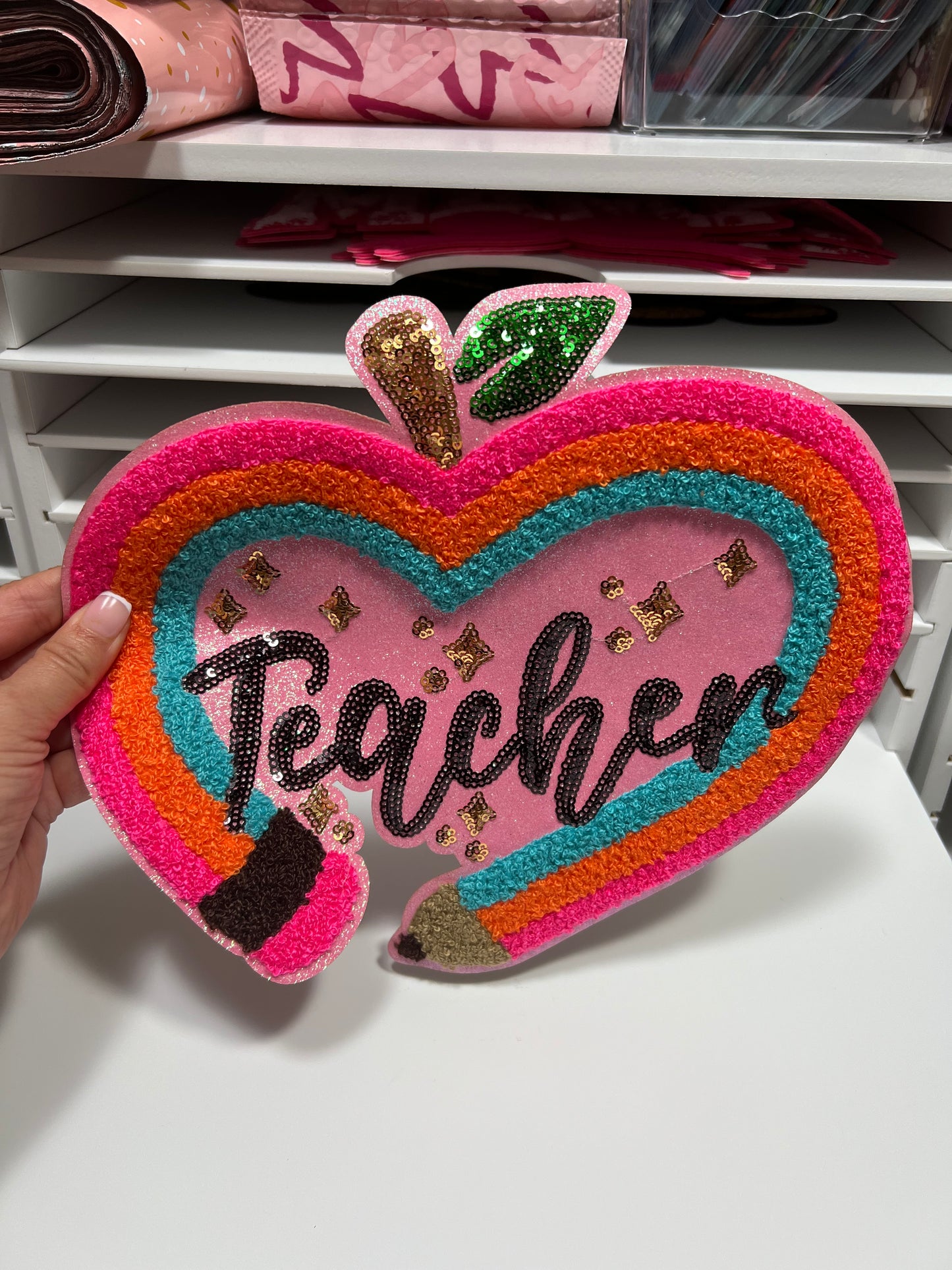 Teacher Heart- Chenille Patch - Ready to Press