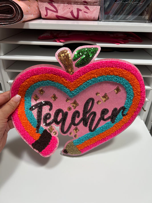 Teacher Heart- Chenille Patch - Ready to Press