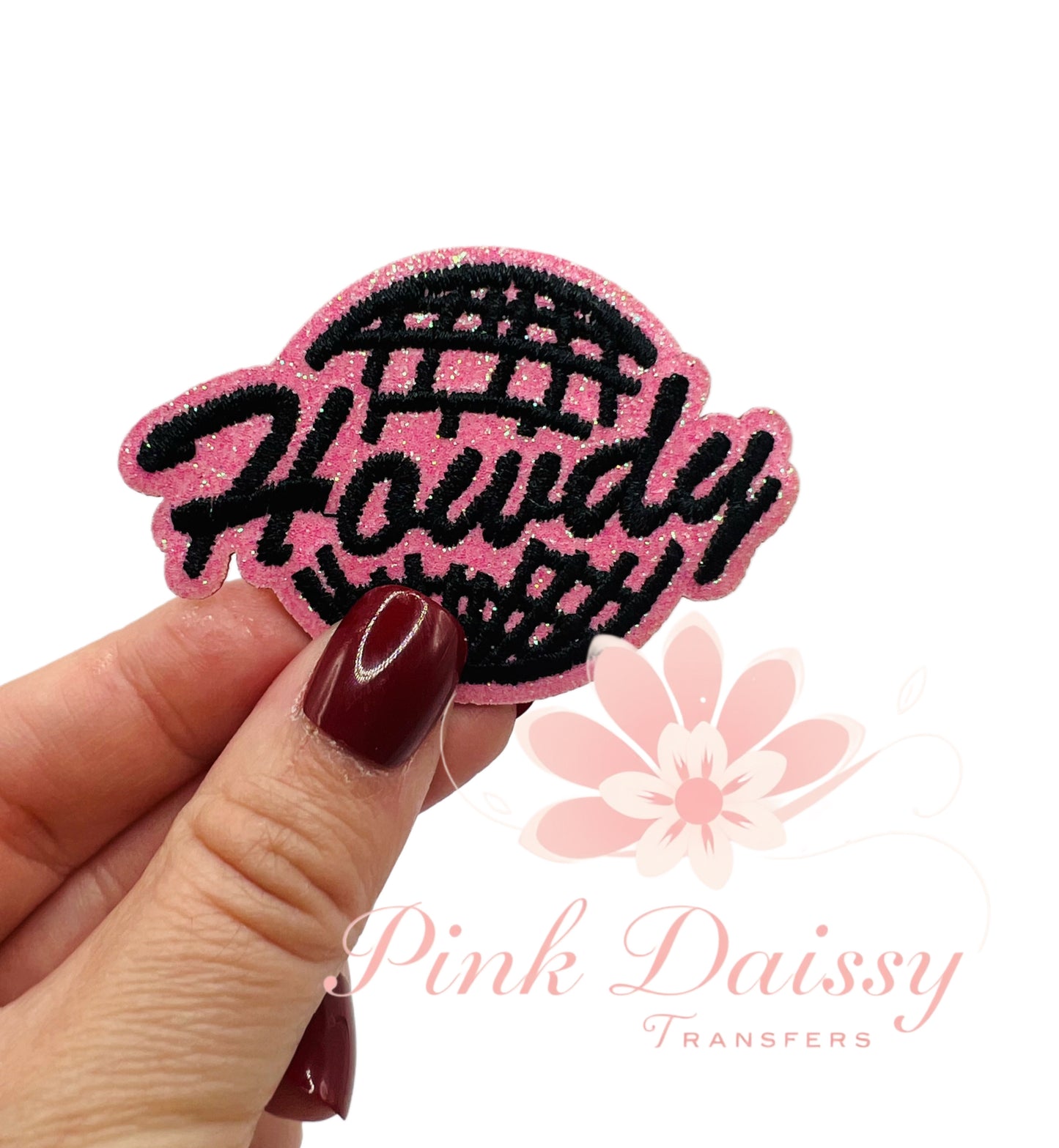 Pink Disco Glitter Howdy  - Embroidered Patch