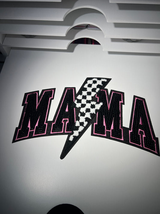 Mama Checkered Lightning - Chenille Patch - Ready to Press