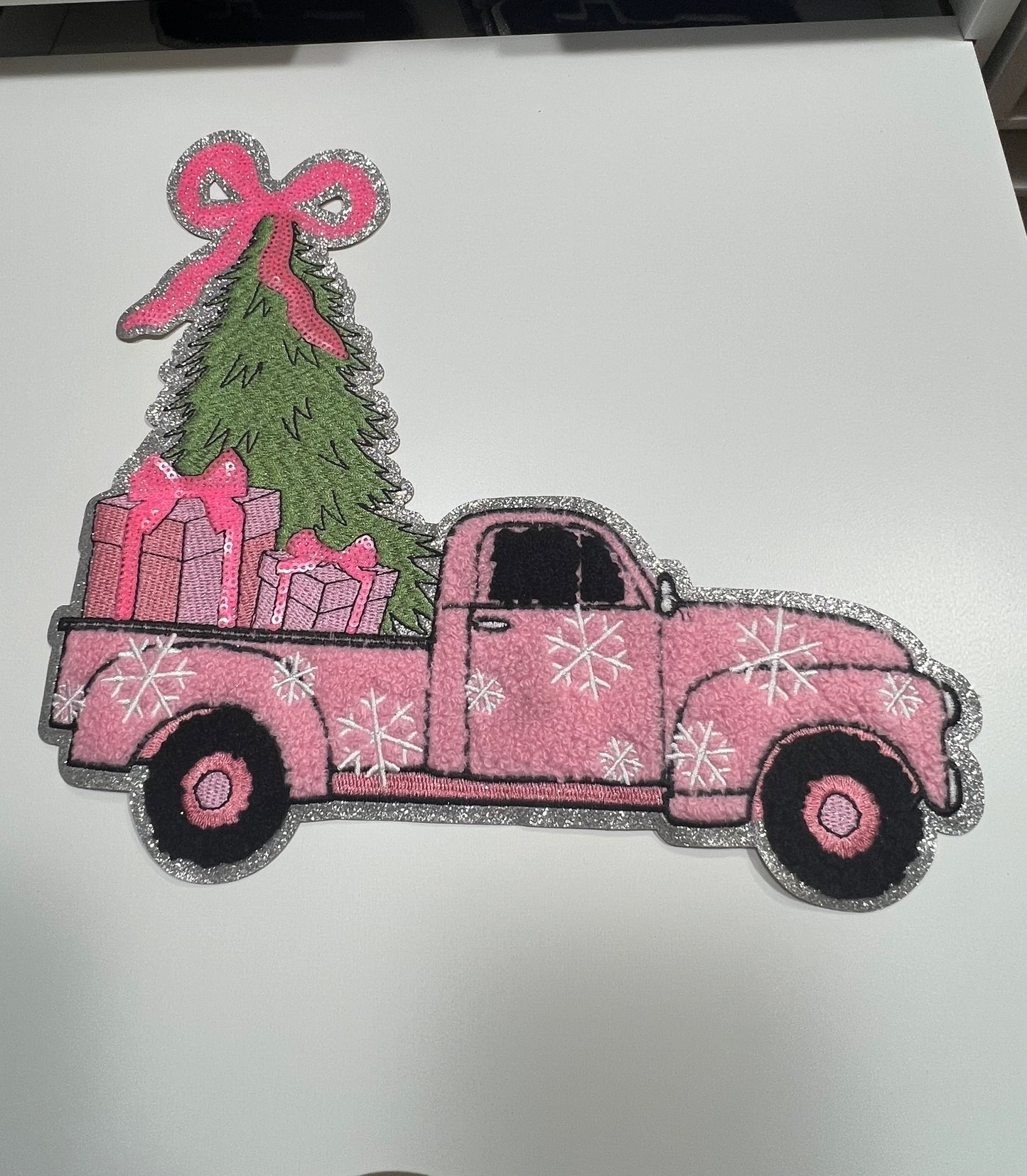 Pink Christmas Truck- Ready to Press Chenille Patch
