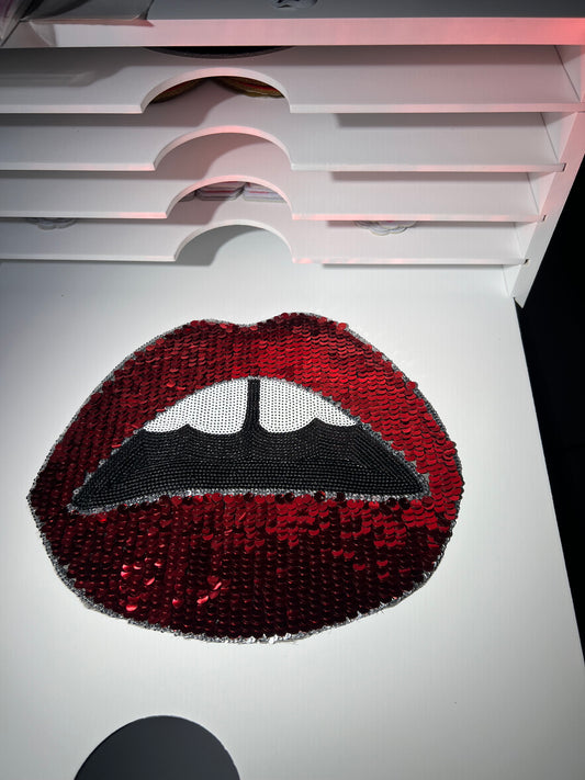 Red Print Lips- Sequin Patch - Ready to Press