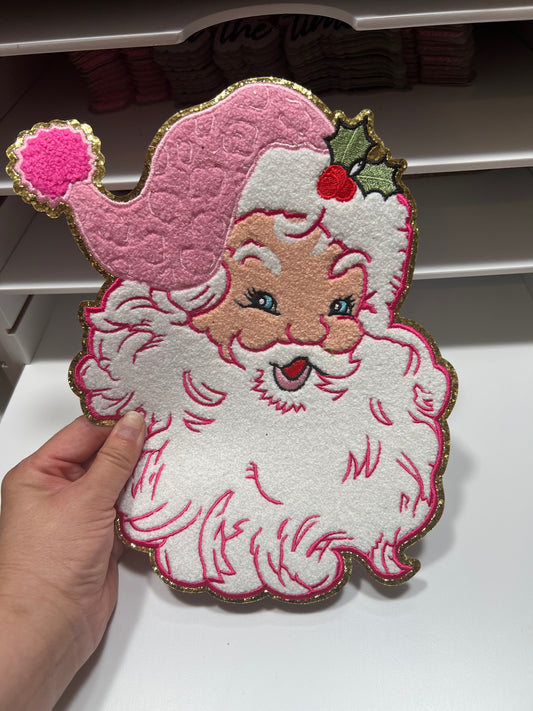 Pink Santa - Chenille Patch - Ready to Press
