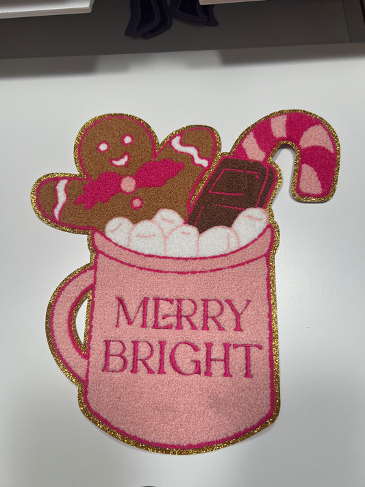 Gingerbread Pink Cup- Chenille Patch - Ready to Press