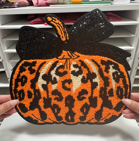 Cheetah Pumpkin Coquette- Chenille Patch - Ready to Press