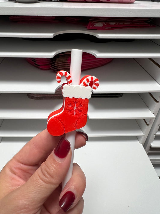Red Stocking 3D Straw Toppers (Standard Size) Straw Not Included