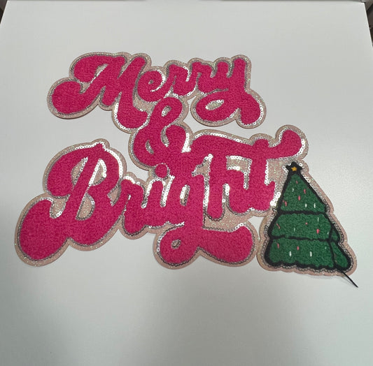 Pink Merry & Bright- Ready to Press Chenille Patch