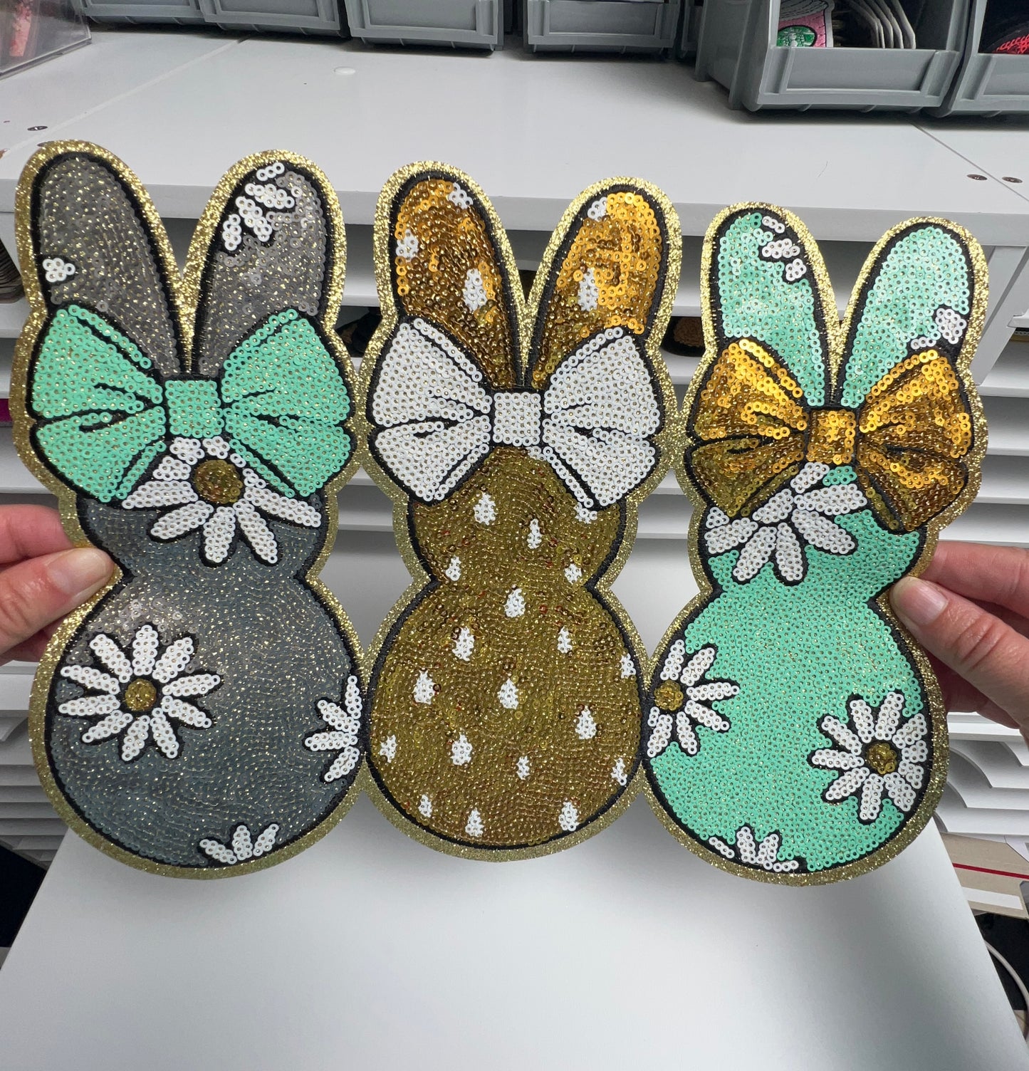 Easter Bunny Trio- Sequin Patch - Ready to Press