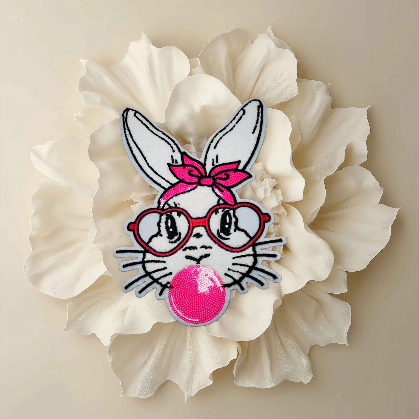 Bubble Gum Bunny - Chenille Patch - Ready to Press