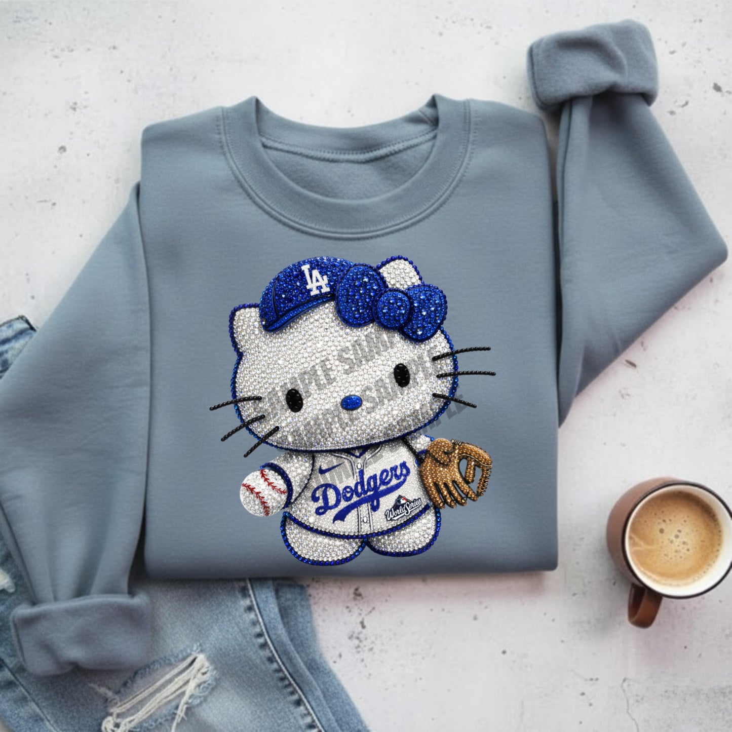 Bling Kitty Blue Baseball - DTF